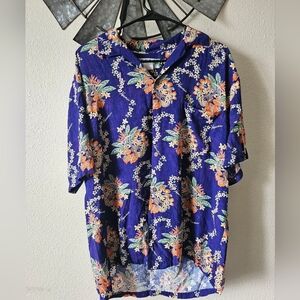 Two Palms Lei of Hawaii Blue Rayon Men's Hawaiian Shirt Size Large.